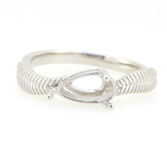 Sterling Silver Semi Mount Ring Setting with Feather Theme, designed for 9x6mm Pear gemstones.