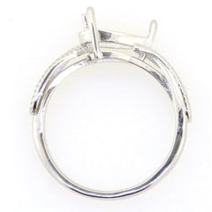 Sterling Silver Semi Mount Ring Setting with feather theme, designed for a 9x6mm pear-shaped stone.