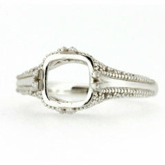 Sterling silver semi mount ring setting in Art Deco style, featuring a cushion-shaped center for custom gemstones.