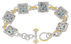 Cushion Blue Turquoise Sterling Silver Bracelet with Accent