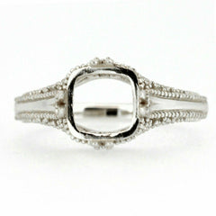 Sterling silver semi mount ring setting in Art Deco style, featuring a cushion cut design for an 8x8mm gemstone.