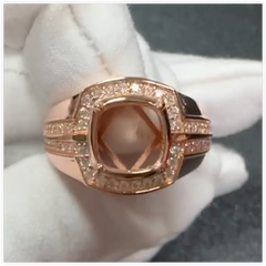 Men's Sterling Silver Semi Mount Ring Setting Cushion CU 10x10mm Male Ring Halo Topaz