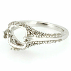 Sterling Silver Semi Mount Ring Setting in Art Deco style, featuring a cushion cut design for an 8x8mm gemstone.