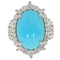 Sterling Silver Semi Mount Ring Setting with Oval Turquoise Gemstone and White Topaz Accents, 18x13mm size