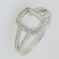 Sterling Silver Semi Mount Ring Setting Cushion CU 11.56mm x 8.63mm White Topaz Halo Split Shank