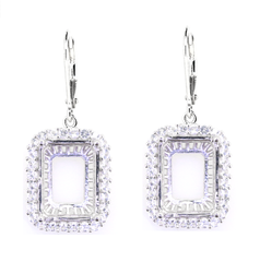 Sterling Silver Semi Mount Earring Setting Emerald OCT 16x12 Halo W/ White Topaz Moissanite or Diamond