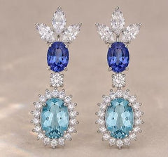 Sterling Silver Semi Mount Earring Setting Oval OV 14.8x12.9x10.1 OV 14.1x12.1x9.7 with White Topaz
