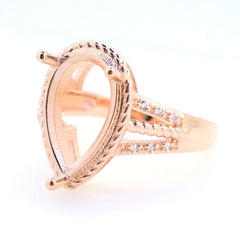 Art Deco Sterling Silver Semi Mount Ring Setting Pear PE 16x10mm