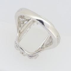 Sterling Silver Semi Mount Ring Setting Emerald OCT 16x10mm Art Deco Style