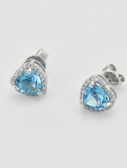 Sterling Silver Earrings Heart HT 5x5mm Blue Topaz with CVD Diamond Accents