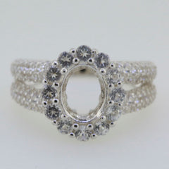 Sterling Silver Semi Mount Ring Setting Oval OV 9x7mm Halo Split Shank Moissanite