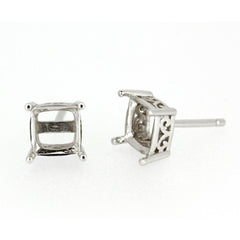 Sterling Silver Semi Mount Earrings Setting Asscher SQ 10x10mm Stud