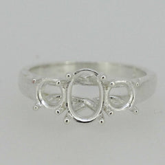 Sterling Silver Semi Mount Ring Setting OV 8x6mm RD 5x5mm 3 Stones Ring