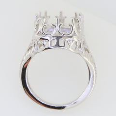 Sterling Silver Semi Mount Ring Setting Emerald OCT 18x12mm Art Deco Style