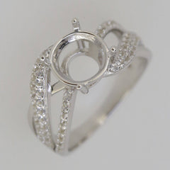 Sterling Silver Semi Mount Ring Setting Round RD 9x9 Split Shank w/ Moissanite Accent