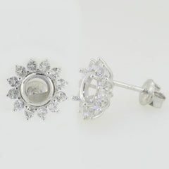 Sterling Silver Semi Mount Earrings Setting Round RD 6.5x6.5mm Stud Halo