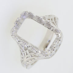 Sterling Silver Semi Mount Ring Setting Emerald OCT 16x10mm Art Deco Style
