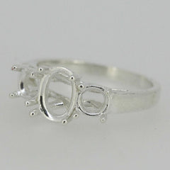Sterling Silver Semi Mount Ring Setting OV 8x6mm RD 5x5mm 3 Stones Ring