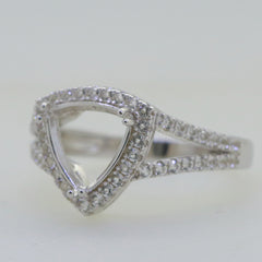 Sterling Silver Semi Mount Ring Setting Trillion TRI 9x9mm W/ Topaz Accent Split Shank