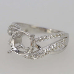 Sterling Silver Semi Mount Ring Setting Round RD 9x9 Split Shank w/ Moissanite Accent