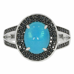 Sterling Silver Semi Mount Ring Setting Oval OV 10x8mm Cabochon Black Spinel Halo Split Shank