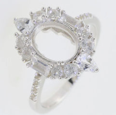 Sterliing Silver Semi Mount Ring Setting Oval OV 15.1 x 17.2 x 10.4mm with Moissanite Accents