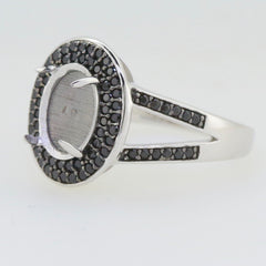 Sterling Silver Semi Mount Ring Setting Oval OV 10x8mm Cabochon Black Spinel Halo Split Shank
