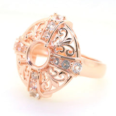 Art Deco Sterling Silver Semi Mount Ring Setting Round RD 8x8mm
