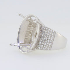 Cstuom Sterling Silver Semi Mount Ring Setting Oval OV 25x18 Cocktail Ring
