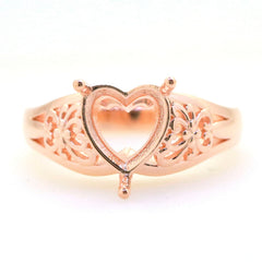 Art Deco Sterling Silver Semi Mount Ring Setting Heart HT 9x9mm
