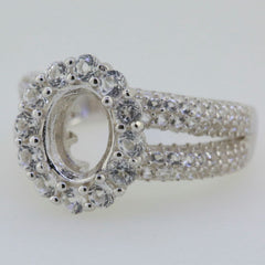 Sterling Silver Semi Mount Ring Setting Oval OV 9x7mm Halo Split Shank Moissanite