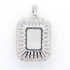 Sterling Silver Semi Mount Pendant Setting Emerald OCT 16x10x8.2 Halo W/ White Topaz Moissanite or Diamond