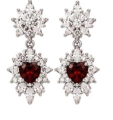 Sterling Silver Semi Mount Earrings Setting Heart HT 7X7mm Dangling with White Topaz