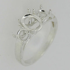 Sterling Silver Semi Mount Ring Setting OV 8x6mm RD 5x5mm 3 Stones Ring