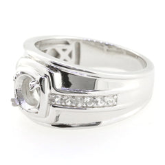 Custom men's sterling silver semi mount ring setting with round 8x8mm gemstone placeholder.