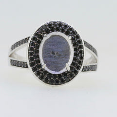 Sterling Silver Semi Mount Ring Setting Oval OV 10x8mm Cabochon Black Spinel Halo Split Shank