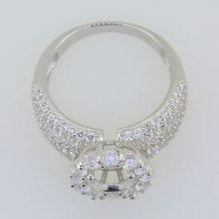 Sterling Silver Semi Mount Ring Setting Oval OV 9x7mm Halo Split Shank Moissanite