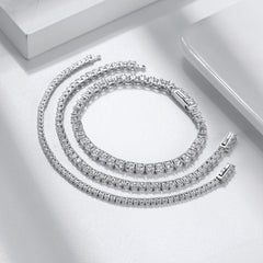 Sterling silver plated tennis bracelet featuring brilliant round CZ stones, showcasing elegance and luxury.