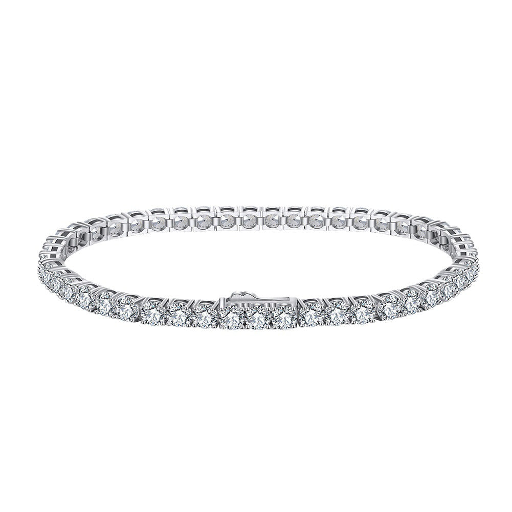Sterling silver plated CZ tennis bracelet featuring brilliant round gemstones, 3mm size, perfect for elegant occasions.