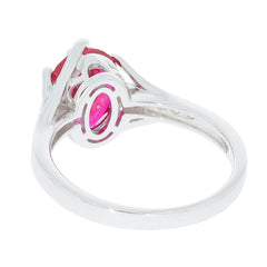 Oval Red Ruby Sterling Silver Ring with Moissanite Accent