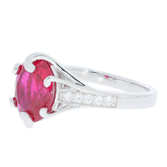 Oval Red Ruby Sterling Silver Ring with Moissanite Accent