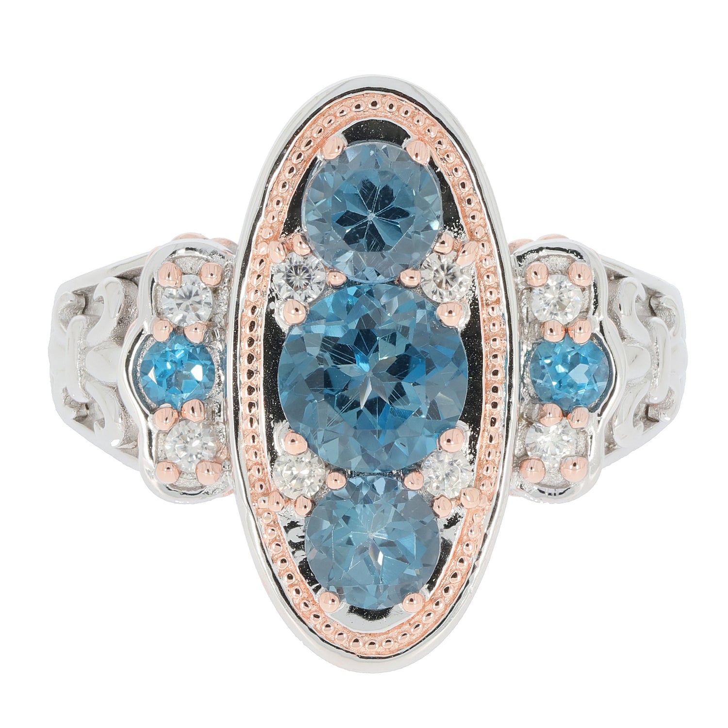 Blue London Topaz Sterling Silver Ring with Accent - JS Jewelry Design