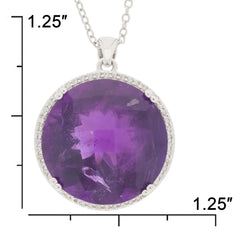 Round Purple Amethyst Sterling Silver Pendant with Accent