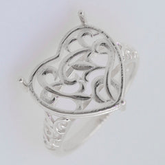 Art Deco Sterling Silver Semi Mount Ring Setting Heart HT 15x15mm Cab