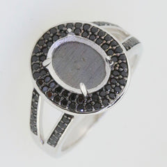 Sterling Silver Semi Mount Ring Setting Oval OV 10x8mm Cabochon Black Spinel Halo Split Shank