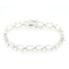 Sterling Silver Semi Mount Tennis Bracelet Setting Oval OV 9x7mm for Cabochon Stones