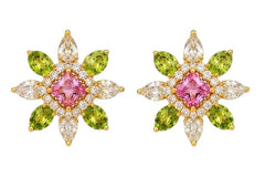 Sterling Silver Semi Mount Earring Setting Princess SQ 13.3x13.2x10.5 with Peridot and White Topaz