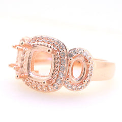 Art Deco Sterling Silver Semi Mount Ring Setting CU Cushion 8x8mm