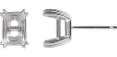 Sterling Silver Semi Mount Earrings Setting Emerald OCT 4.84 x 3.20 x 2.14mm