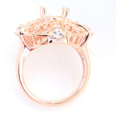 Art Deco Sterling Silver Semi Mount Ring Setting Round RD 8x8mm